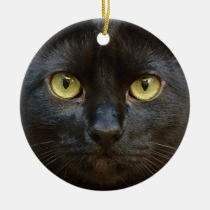 Svart katt julgransprydnad keramik