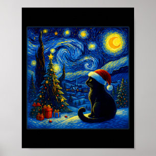 Svart katt julhatt Van Gogh Stjärnnatt jul Poster