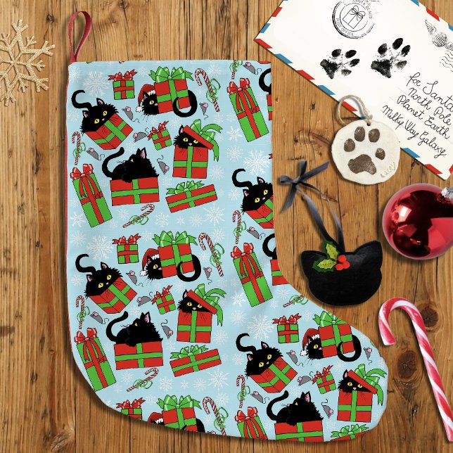 Svart katt julklappar mönster liten julstrumpa (Skapare uppladdad)