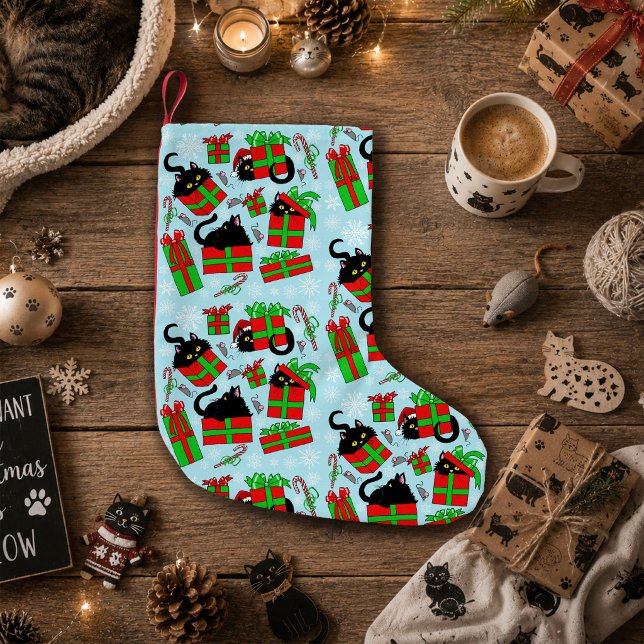 Svart katt julklappar mönster liten julstrumpa (Skapare uppladdad)