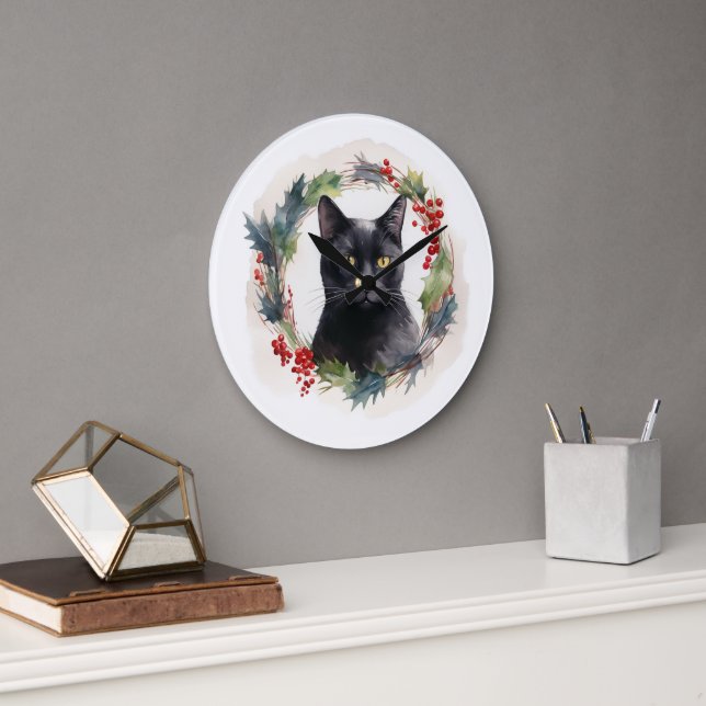 Svart Katt Julkrans Festliga Kattunge Stor Klocka (Kontor)