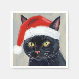 Svart katt julmålning Santa hatt Pappersservett