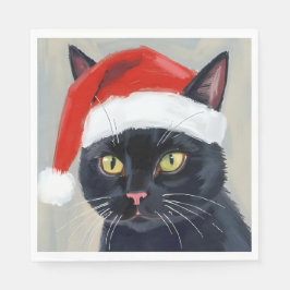 Svart katt julmålning Santa hatt Pappersservett