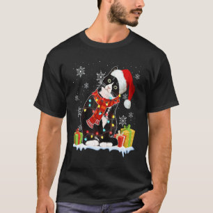 Svart Katt Julmössa Santa Hatt Julbelysning Xmas T Shirt