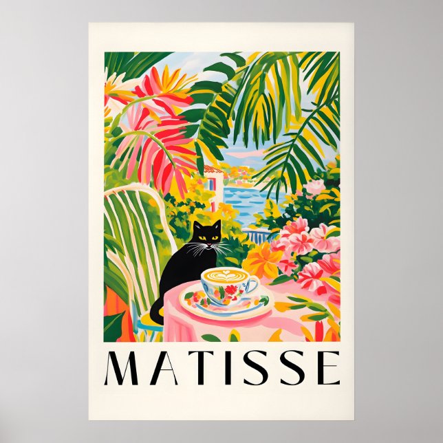Svart Katt Kaffe Tryck Henri Matisse Stil Kök (Framsidan)