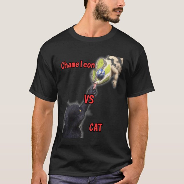 Svart katt Kameleont Tunga T Shirt (Framsida)