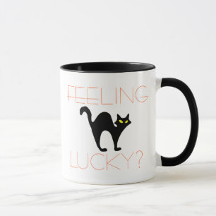 Svart katt känsliga lyckliga roliga Halloween Mugg
