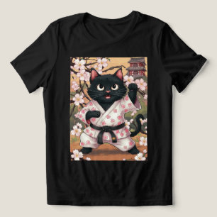 Svart Katt Karate Söt Kimono T Shirt