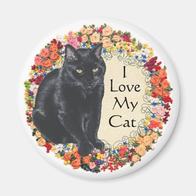 Svart Katt Kärlek Magnet (Framsidan)