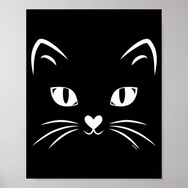 Svart Katt Katt Ansikte Halloween Kostym Poster (Framsidan)