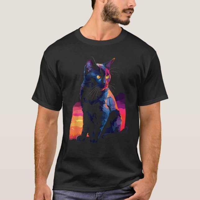 Svart katt katt  katt  polygon katter t shirt (Framsida)