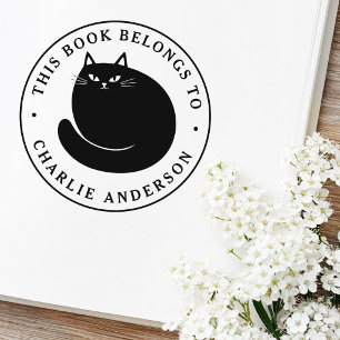 Svart katt kattunge ex libris bibliotek bok stämpel
