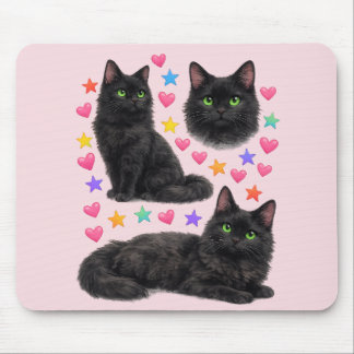 svart katt kawaii söt regnbåge husdjur mamma musmatta