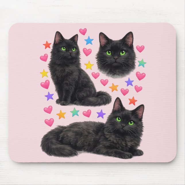 svart katt kawaii söt regnbåge husdjur mamma musmatta (Framsidan)