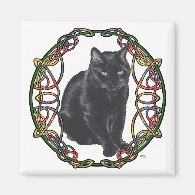 Svart Katt Keltisk Knutmönster Magnet (Framsidan)