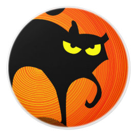 Svart katt keramisk dragkraft knopp