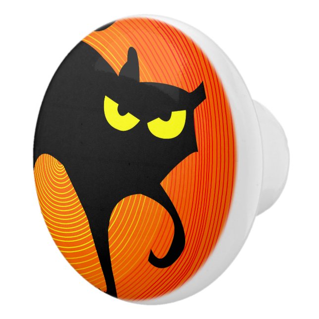 Svart katt keramisk dragkraft knopp (Höger)