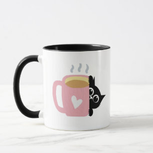 Svart Katt Kikar Rosa Hjärtas Kaffeälskare Mugg