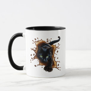 Svart Katt Koffe Splash Mugg