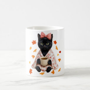Svart Katt Koffeälskare Höst Körsbärsblomning Kaffemugg