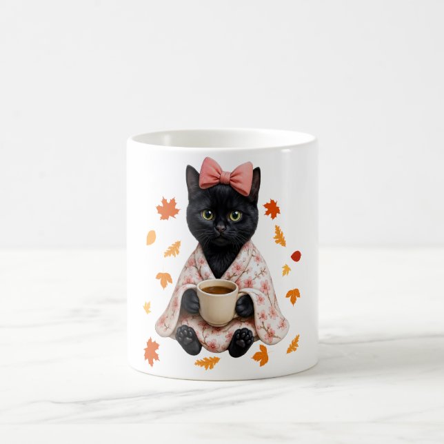 Svart Katt Koffeälskare Höst Körsbärsblomning  Kaffemugg (Center)