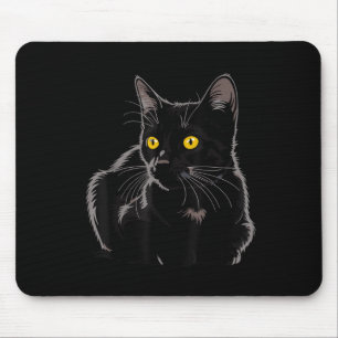 Svart katt konstgrafisk med gula ögon cool vintag musmatta