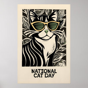 Svart Katt Konsttryck Retro Whimsical Katt med Poster