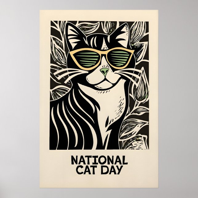 Svart Katt Konsttryck Retro Whimsical Katt med Poster (Framsidan)