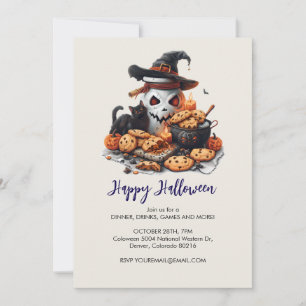 Svart katt, kookies och Spooky White Burk, Hallowe Inbjudningar