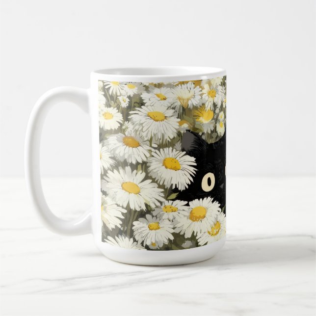 Svart katt kopp med blommönster (Vänster)