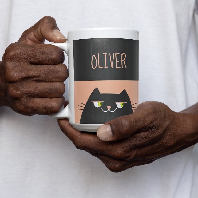 Svart Katt Kopp med Namn Personlig Gåva (Skapare uppladdad)