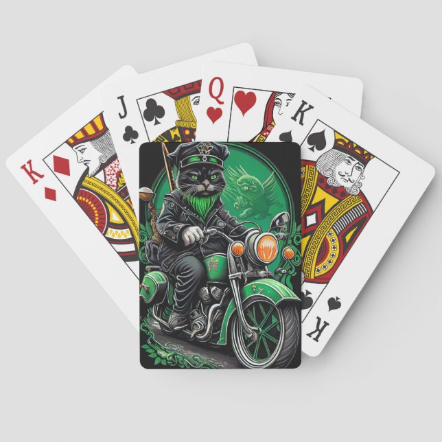 Svart katt kör cykel St. Patrick's Day Casinokort (Baksidan)