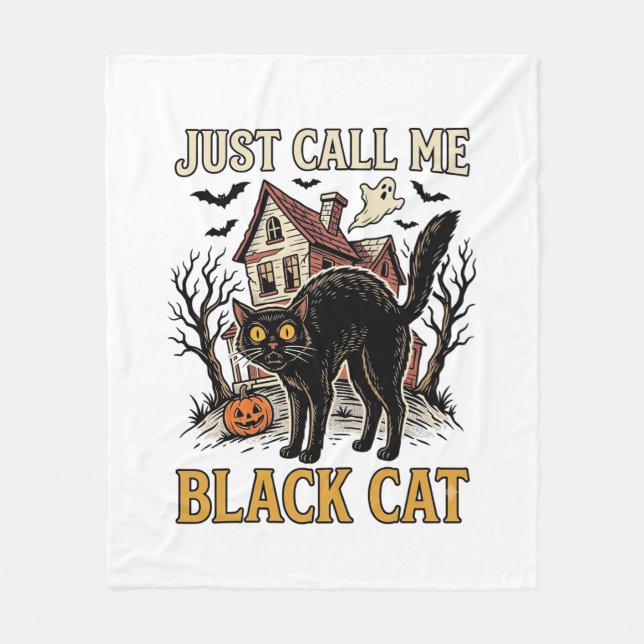 Svart katt kostym spökhus rolig Halloween tröja Fleecefilt (Framsidan)