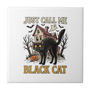 Svart katt kostym spökhus rolig Halloween tröja Kakelplatta