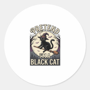 Svart katt kostym Vintage Halloween Häxa Katt Tröj Runt Klistermärke