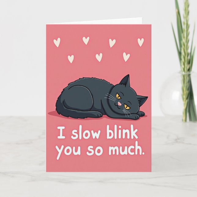 Svart Katt Långsam Blink Kärlekskort Kort (Framsida)