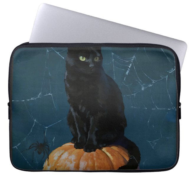 Svart Katt Laptop Fodral (Framsidan)