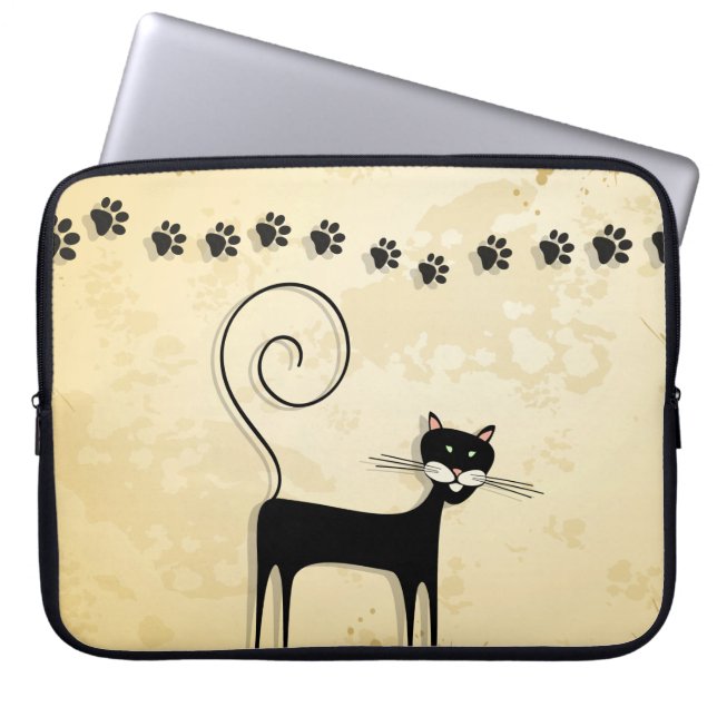 Svart katt laptop sleeve (Framsidan)