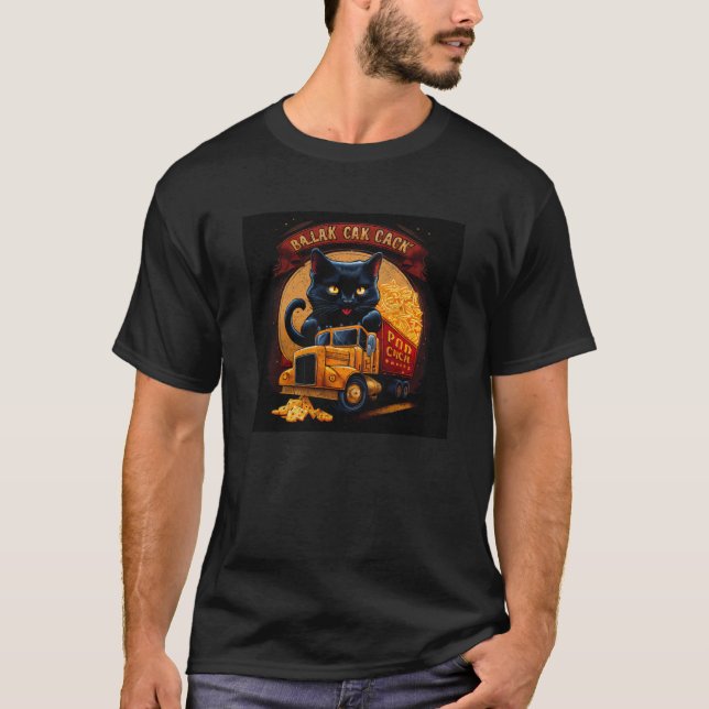 Svart Katt Lastbilschaufför Mac Och Ost T Shirt (Framsida)