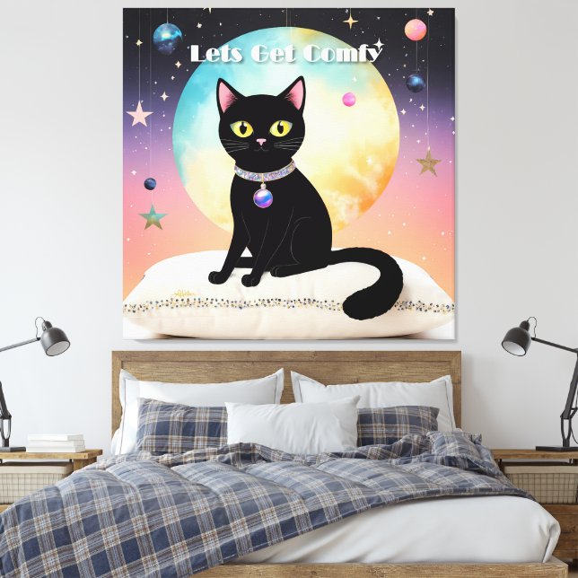 Svart katt - Låt oss bli mysiga Canvastryck (Insitu (sovrum))