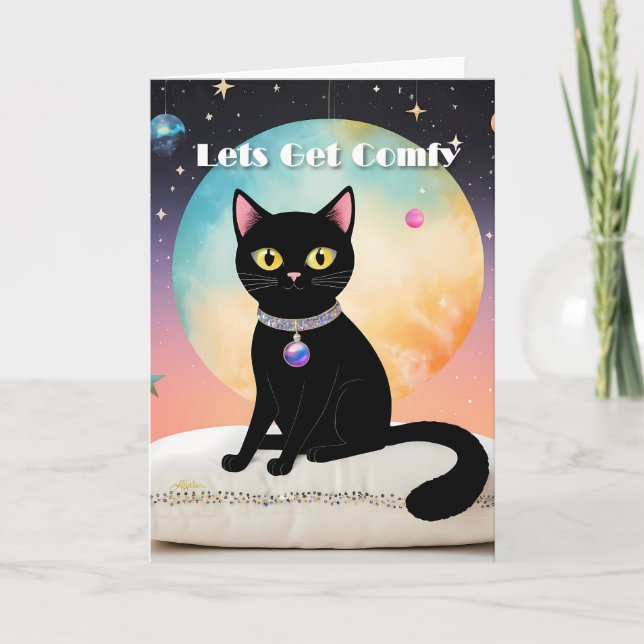 Svart katt - Låt oss bli mysiga Kort (Framsida)