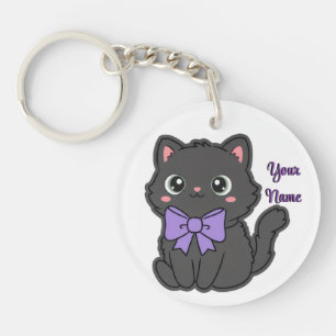 Svart Katt Lila Båge Söt Kawaii Anpassad