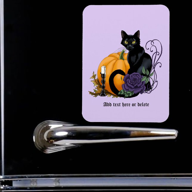 Svart katt Lila ros Pumpa Gotisk Höst Magnet (Skapare uppladdad)