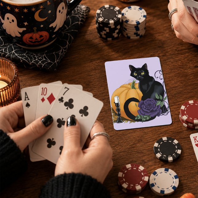 Svart katt Lila ros Pumpa Höst Casinokort (Skapare uppladdad)