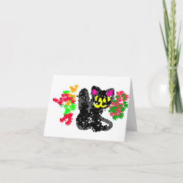 Svart katt linje Höst Kort