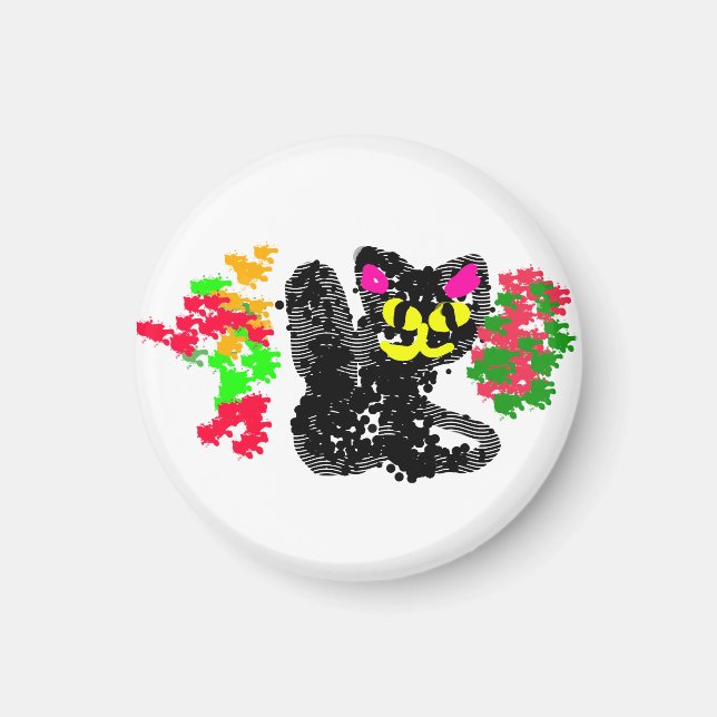 Svart katt linje Höst  Magnet (Framsidan)