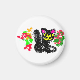 Svart katt linje Höst Magnet