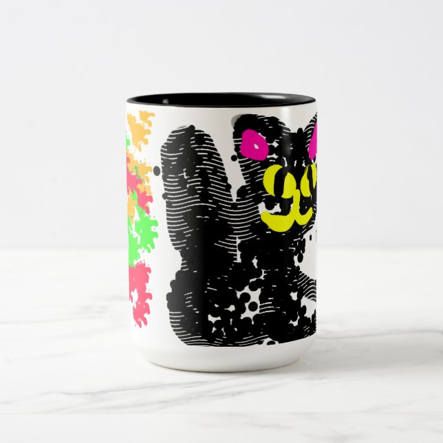 Svart katt linje Höst  Två-Tonad Mugg (Center)