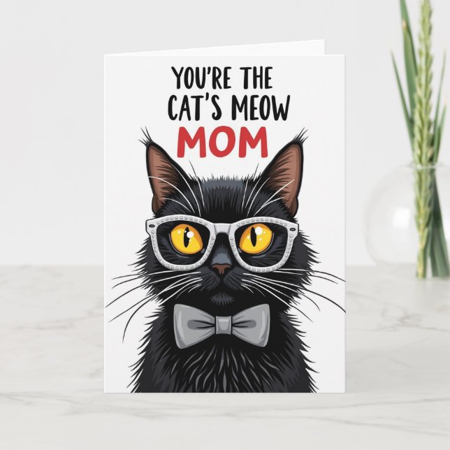 Svart katt-mamma-kort kort (Framsida)