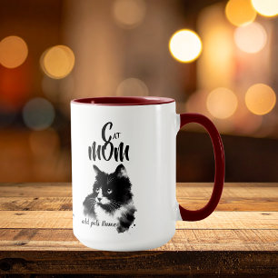 Svart KATT MAMMA lägg till Foto &/eller Namn Mugg